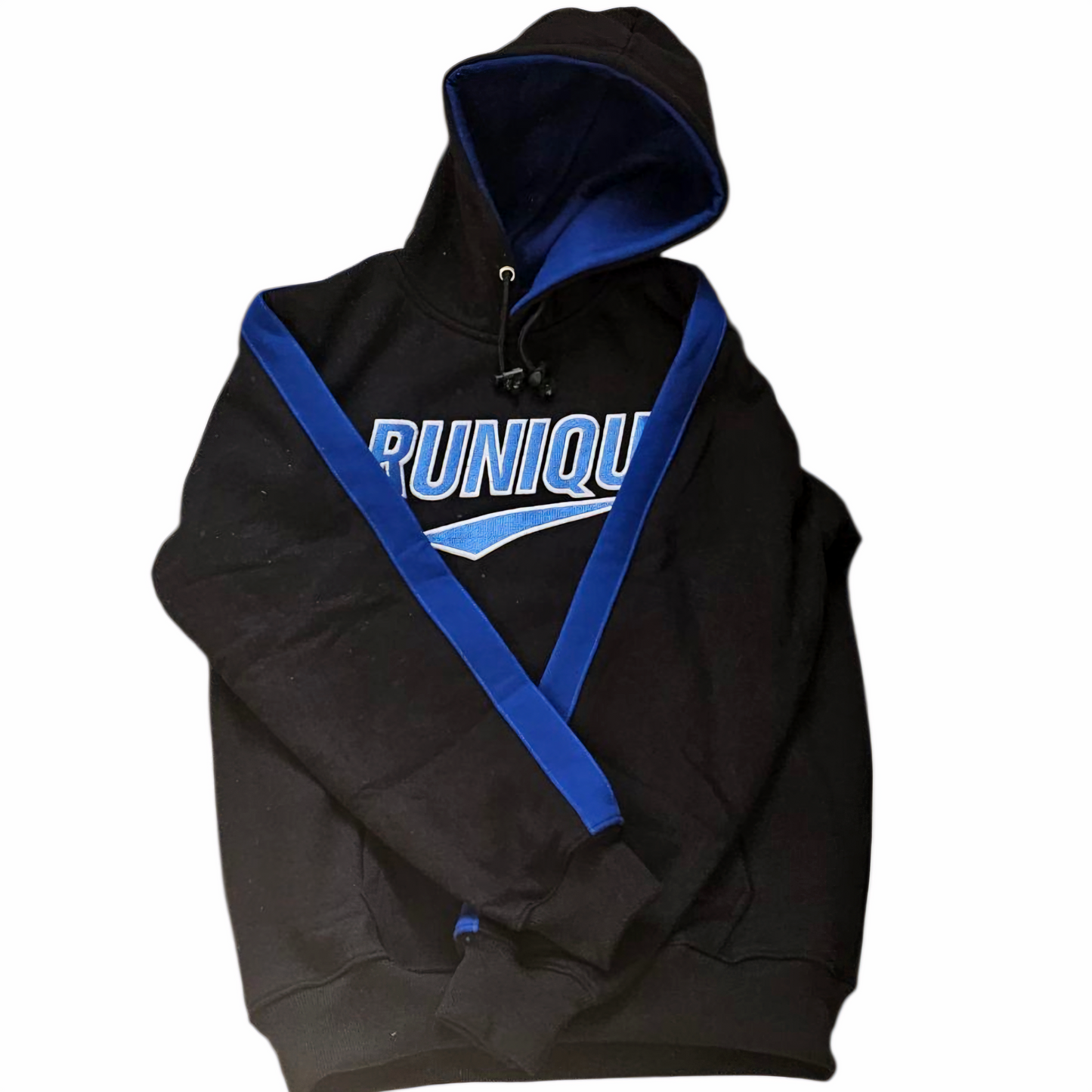 RUNIQUE Signature Hoodie – Black & Royal Blue Edition (450 GSM Premium Cotton)
