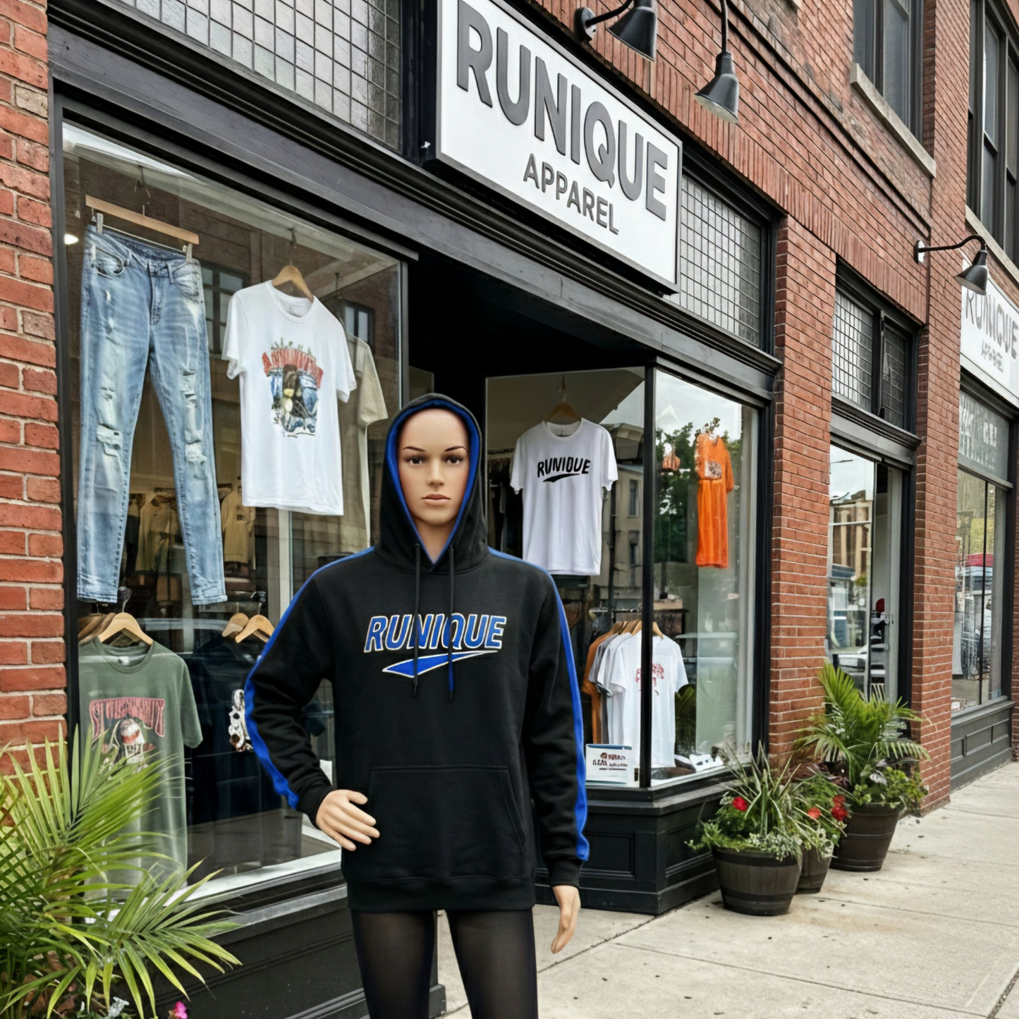 RUNIQUE Signature Hoodie – Black & Royal Blue Edition (450 GSM Premium Cotton)