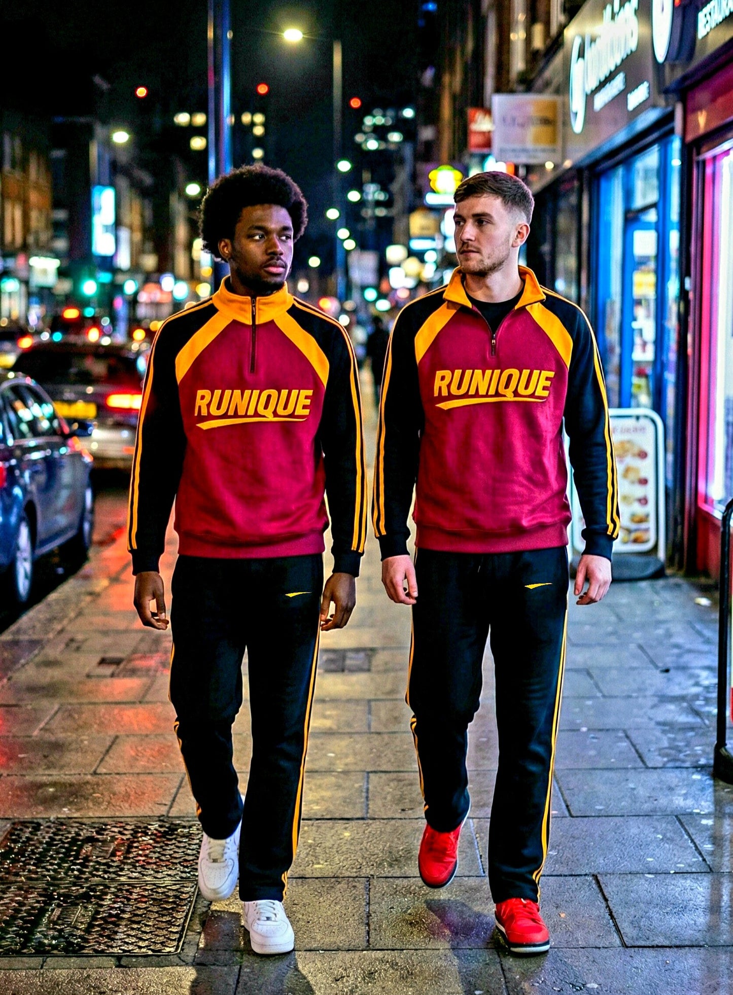 RUNIQUE Signature Tracksuit – Crimson & Gold Edition