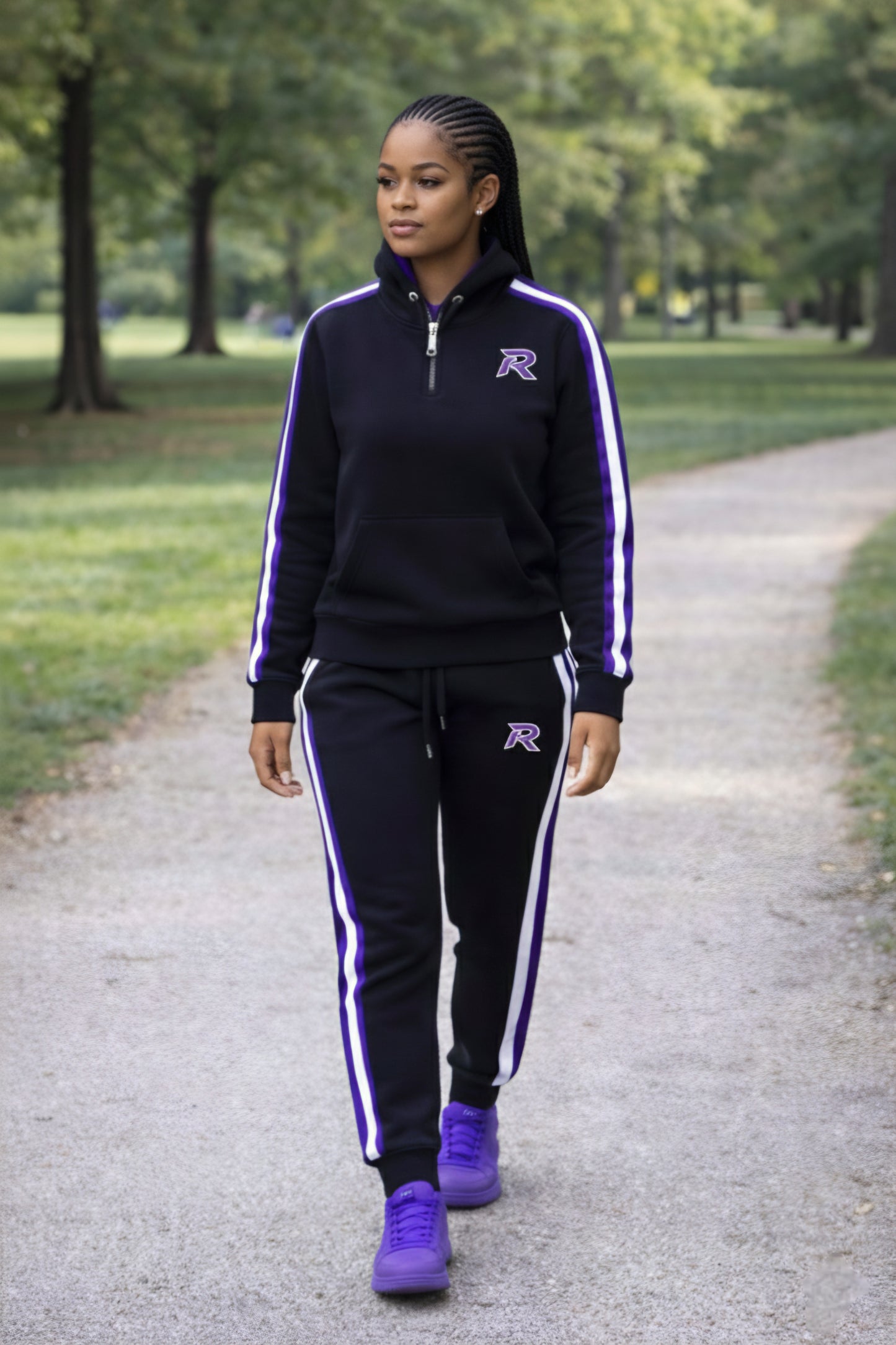RUNIQUE Signature Tracksuit – Black & Royal Purple Edition