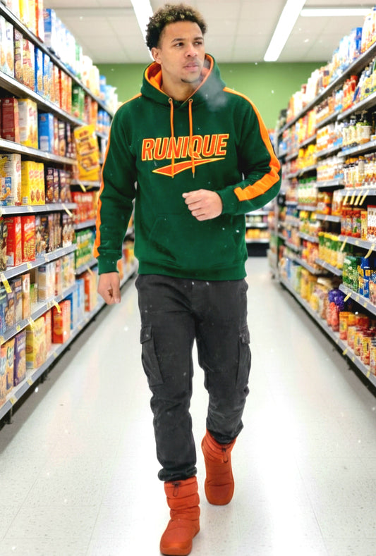 RUNIQUE WinterGreen Signature Hoodie – Orange Edition (450 GSM Premium Cotton)